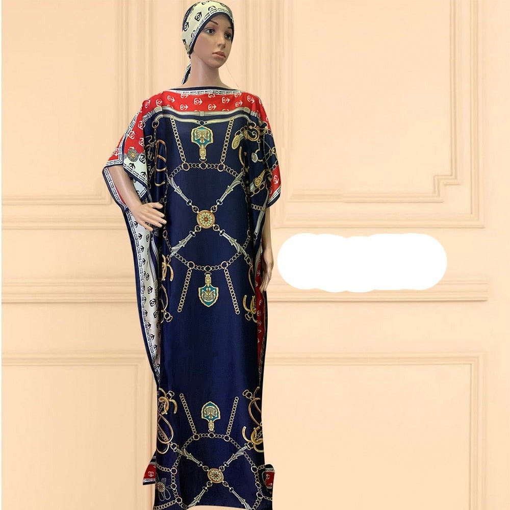 Oversized African Print Abaya Dress with Scarf - Loose, Long, and Fashionable for Women of All Sizes - Free Delivery Worldwide only at Flexi Africa