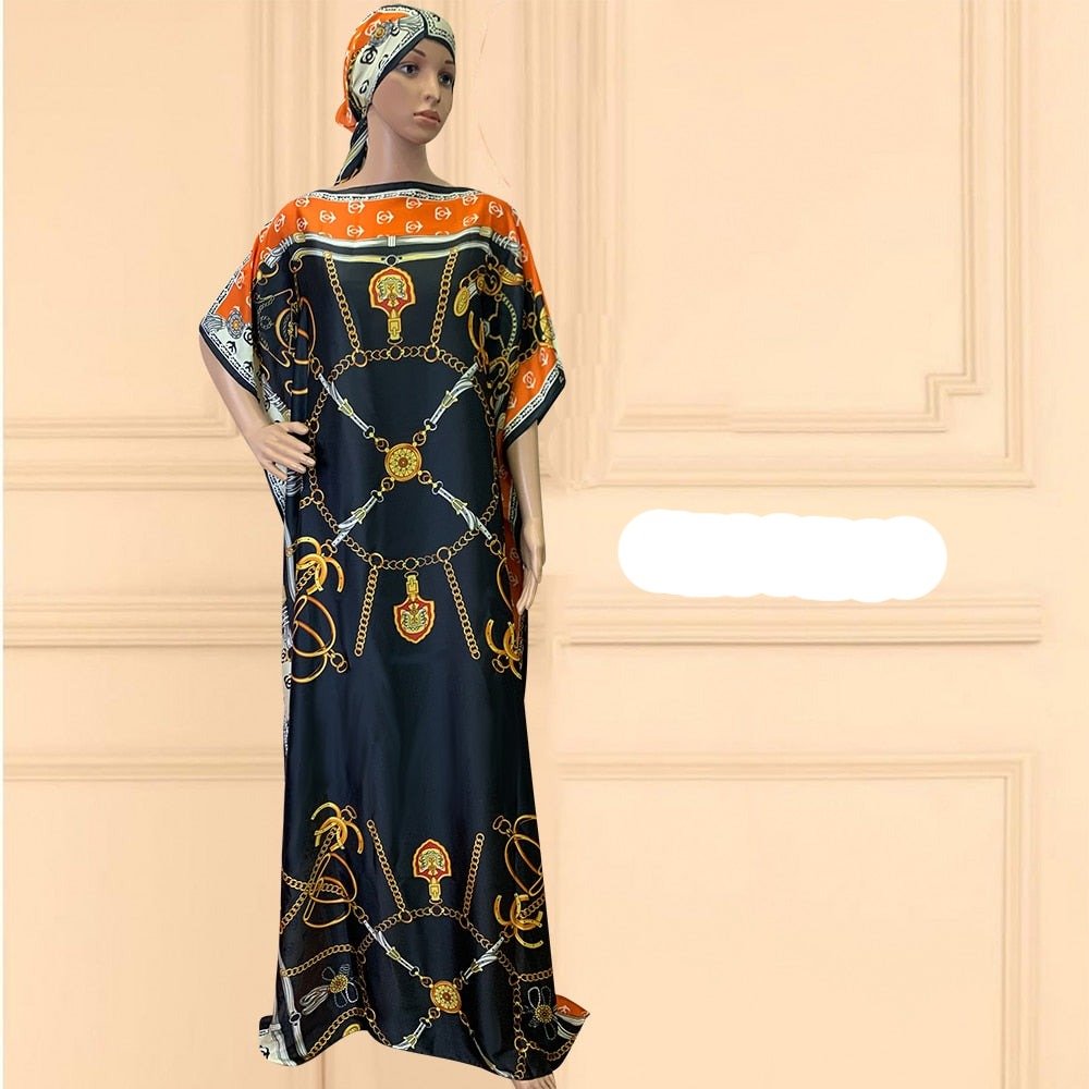 Oversized African Print Abaya Dress with Scarf - Loose, Long, and Fashionable for Women of All Sizes - Free Delivery Worldwide only at Flexi Africa