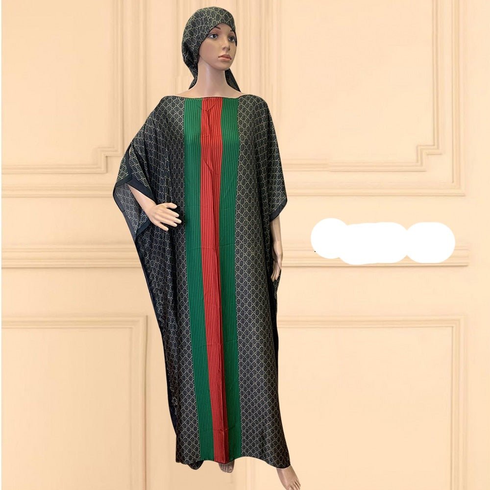 Oversized African Print Abaya Dress with Scarf - Loose, Long, and Fashionable for Women of All Sizes - Free Delivery Worldwide only at Flexi Africa