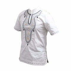 Pan - African Holiday Fashion: Dashiki - Inspired Embroidery Basic Tee Shirt - Free Delivery Worldwide only at Flexi Africa