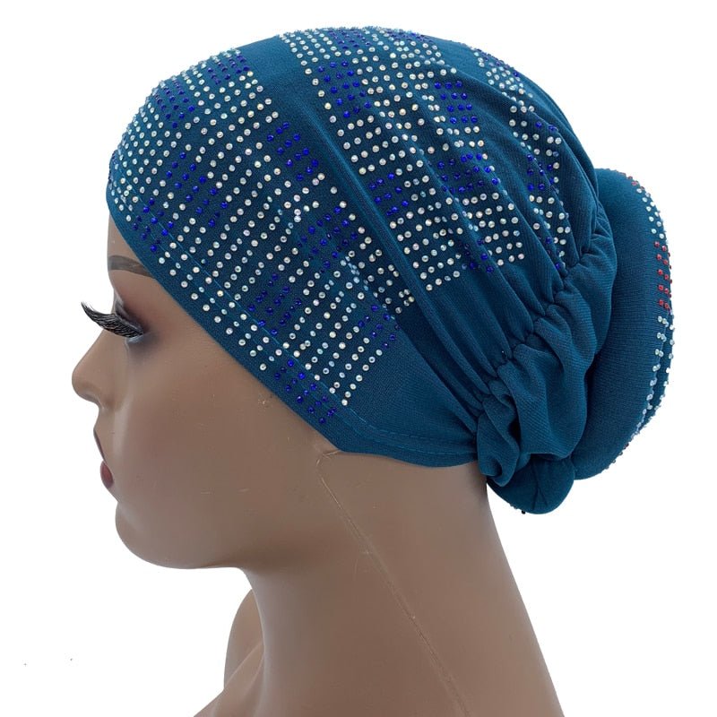 Pleated Turban Cap with Padded Diamonds Design Elastic Muslim Headscarf Bonnet African Headwrap India Hats - Flexi Africa