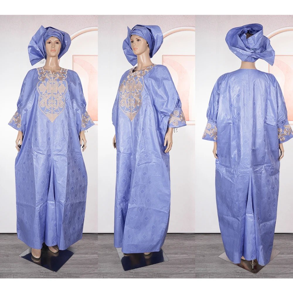 Plus Size African Clothes for Women 2025 New African Dashiki Ankara Bazin Riche Design Wedding Party Dresses with headscarf - Free Delivery Worldwide only at Flexi Africa