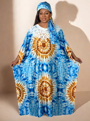 Plus Size Colorblock Tie - Dye Kaftan Dress – Elegant Crew Neck Batwing Sleeve Maxi Dress - Free Delivery Worldwide only at Flexi Africa