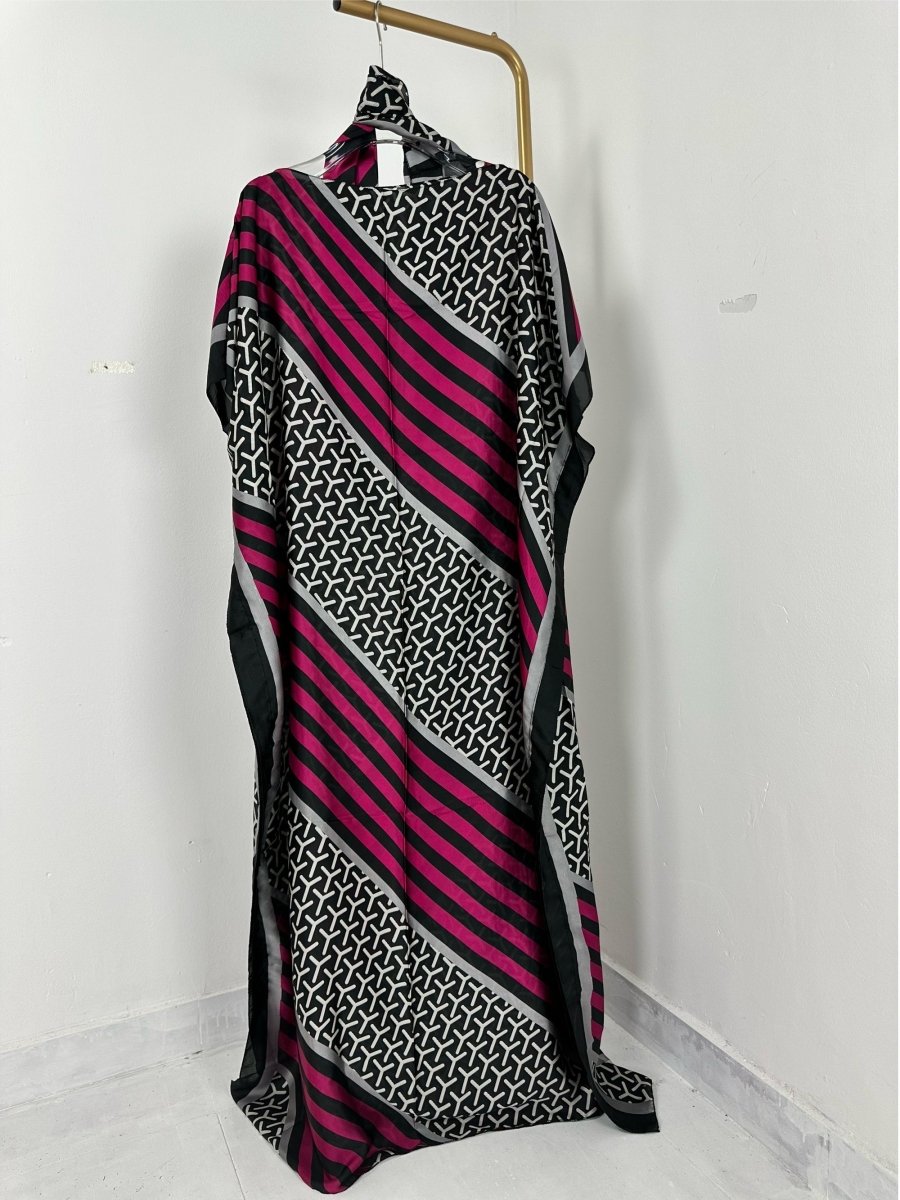 Plus Size Women's Colorblock Geometric Print Maxi Kaftan – Batwing Sleeve, Round Neck, Modest Dress - Free Delivery Worldwide only at Flexi Africa