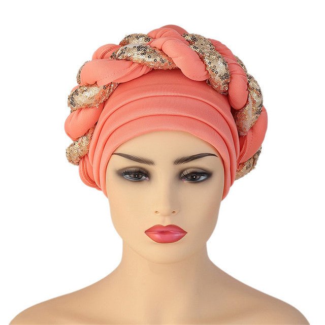 Polyester African Headtie Diamonds Glitter Women Turban Caps Muslim Hijab Bonnet Hats Female Autogeles - Free Delivery