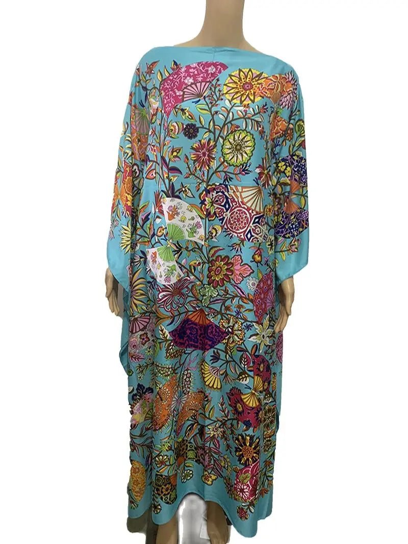 Popular Kuwait Printed мусульманская мода Silk Bohemian lady maxi dresses african dress women Plus size Summer Kaftan full dress - Free Delivery Worldwide only at Flexi Africa