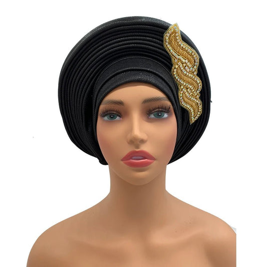 Ready-to-Wear African Auto Gele Headtie: Elegant Head Wraps for Women's Nigeria Wedding Party and Turban Cap - Flexi Africa