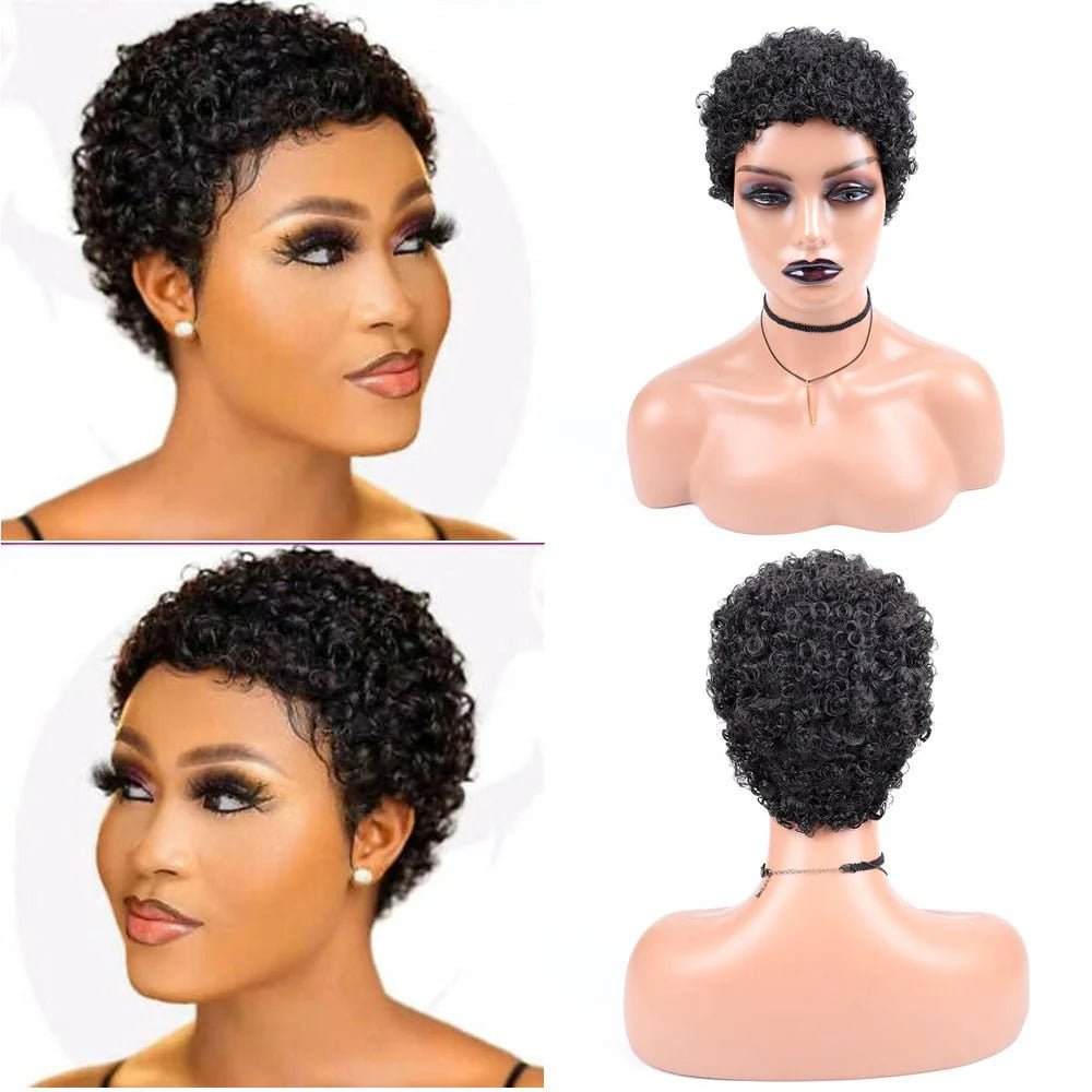 Short Afro Curly Synthetic Hair Wigs for Black Women Pixie Cut Wigs with Thin Hair - Free Delivery Worldwide only at Flexi Africa