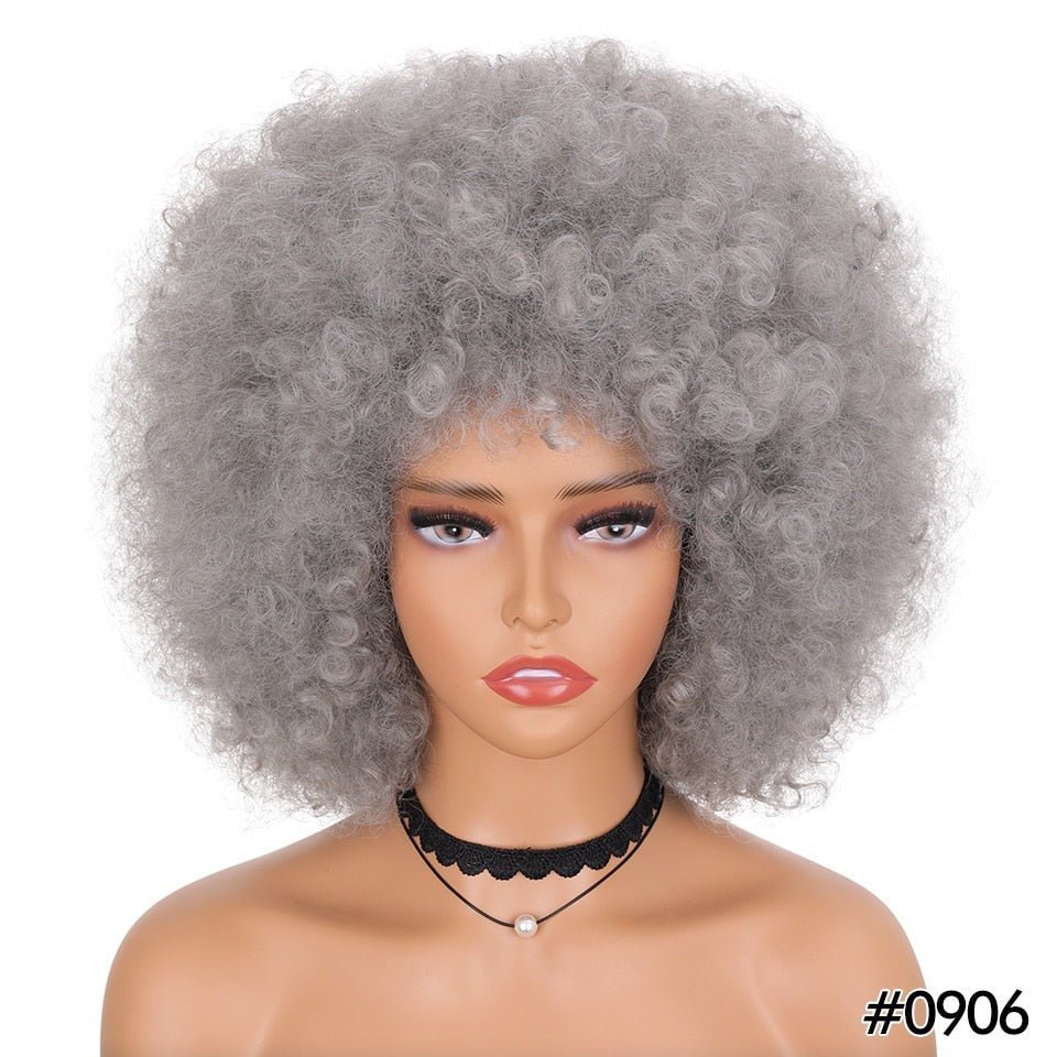 Short Fluffy Afro Kinky Curly Wig with Bangs: Synthetic Ombre Glueless Wig - Flexi Africa - Free Delivery www.flexiafrica.com