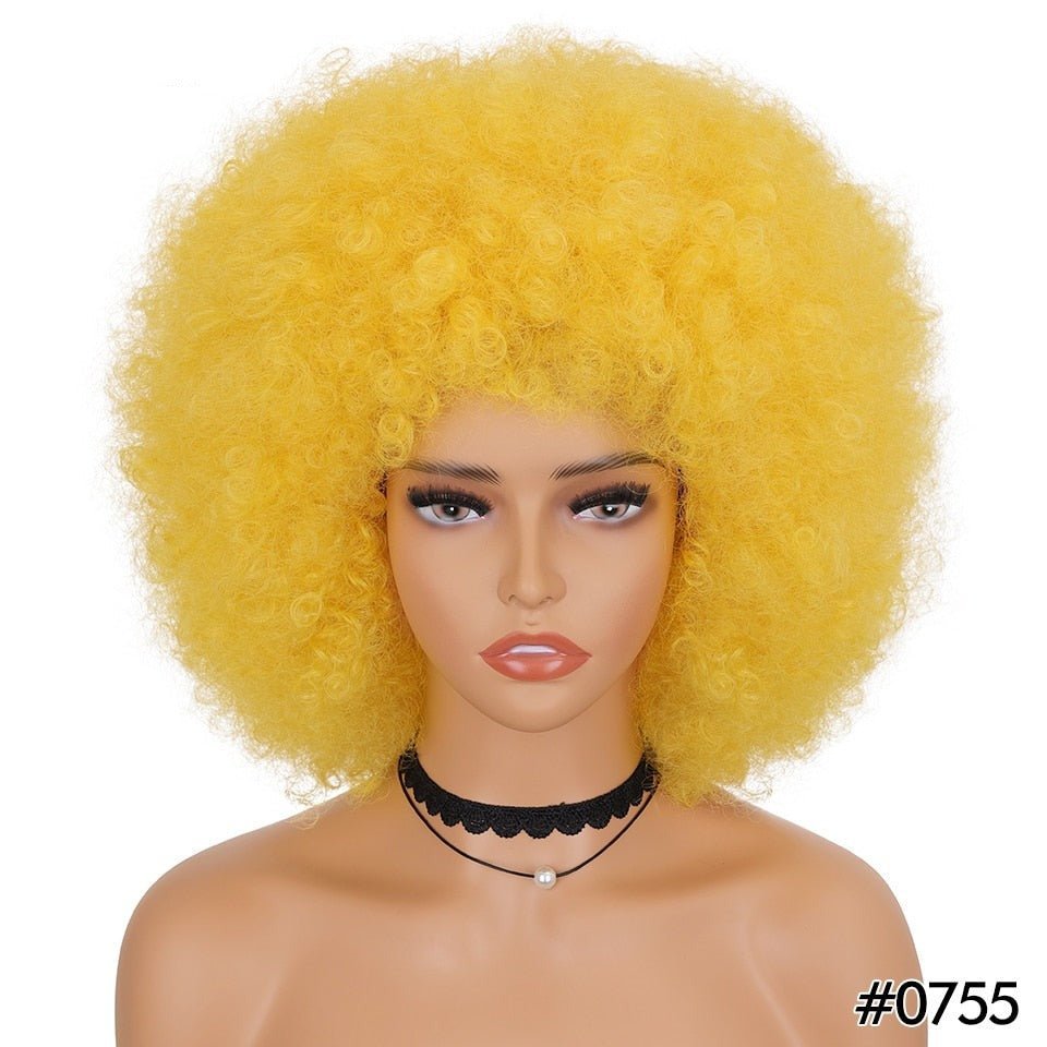 Short Fluffy Afro Kinky Curly Wig with Bangs: Synthetic Ombre Glueless Wig - Flexi Africa - Free Delivery www.flexiafrica.com