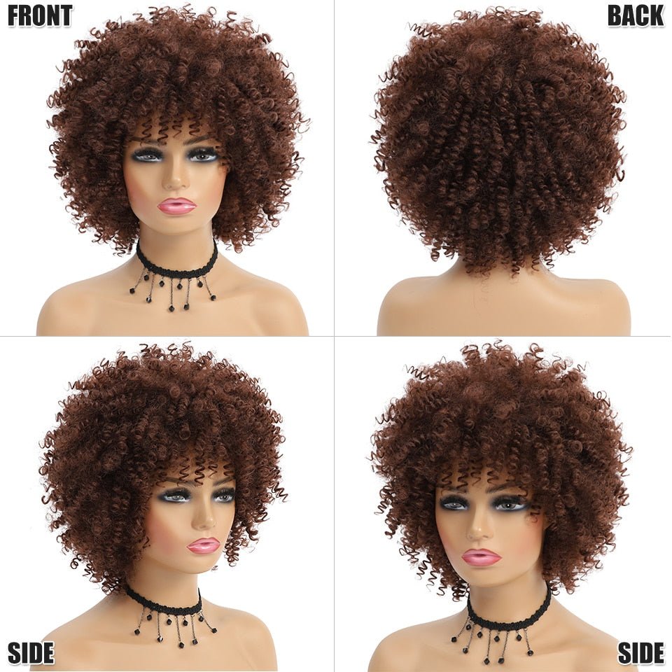 Short Hair Afro Kinky Curly Synthetic Wig With Bangs - Free Delivery Worldwide only at Flexi Africa