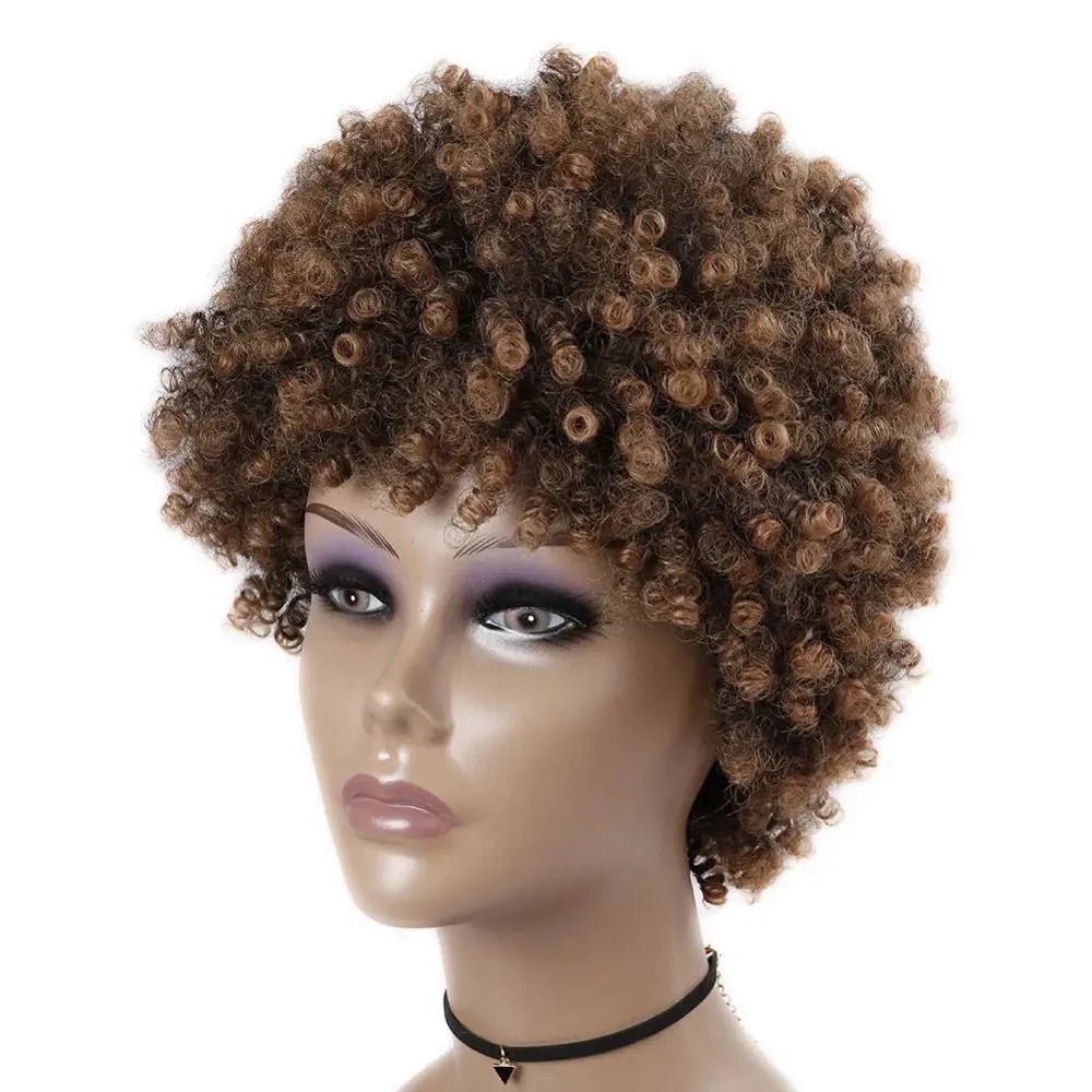 Short Hair Synthetic Wigs Afro Kinky Curly Heat Resistant Women Mixed Brown Cosplay African Hairstyles Daily Wig Flexi Africa