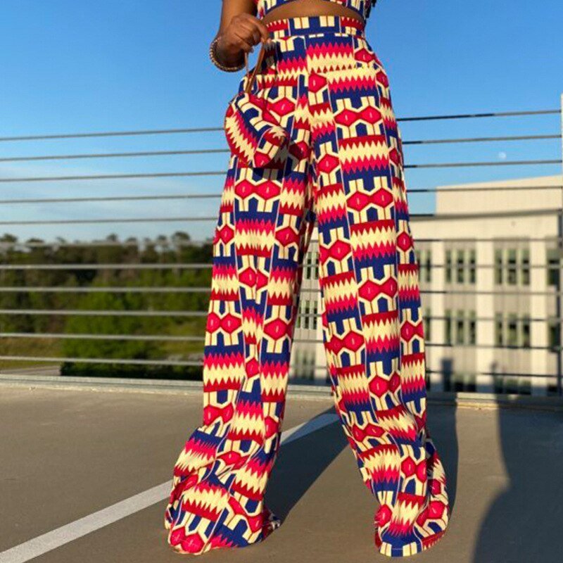 Spring Fall Holiday Boho Wide Leg Pants Elastic Waist Dashiki Print African Clothing Women Casual Long Trousers Flexi Africa