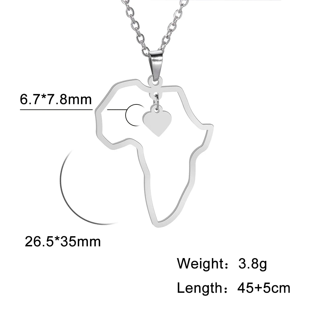 Stainless Steel Africa Map Necklaces: Choker Chain with Hollow Map Pendant - Flexi Africa - www.flexiafrica.com