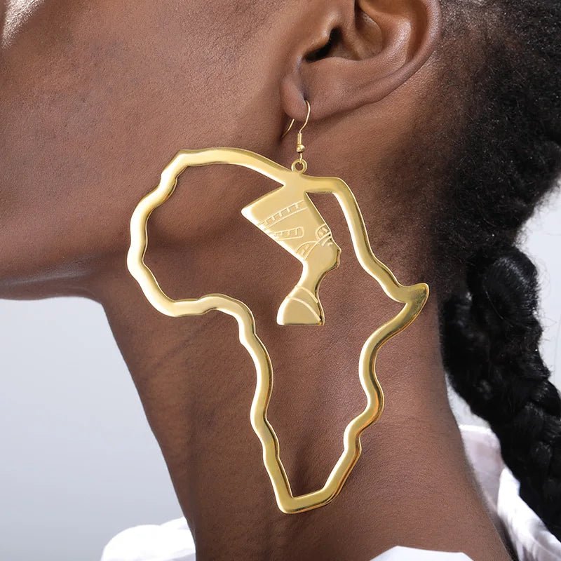 Stainless Steel Egyptian Queen Earrings African Map Earrings Jewelry Africa Ethnic Gifts - Flexi Africa - Flexi Africa offers Free Delivery Worldwide - Vibrant African traditional clothing showcasing bold prints and intricate designs