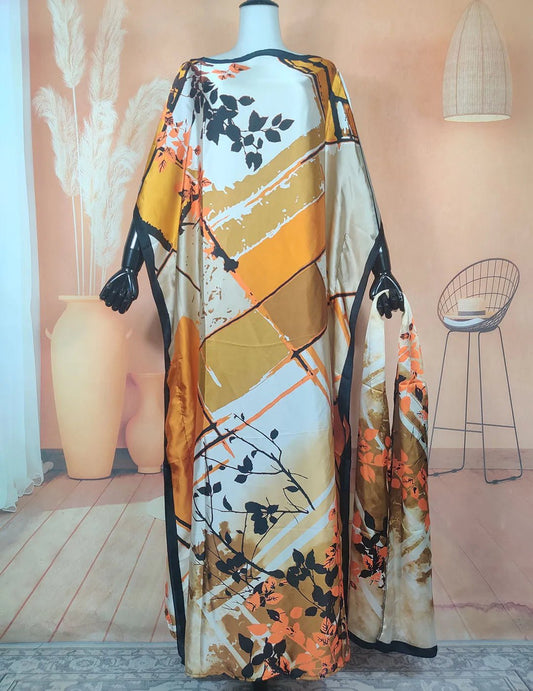 Stunning Silk Kaftan Maxi Dress with Matching Scarf: Perfect Summer Boho Beachwear for Women - Free Delivery Worldwide only at Flexi Africa