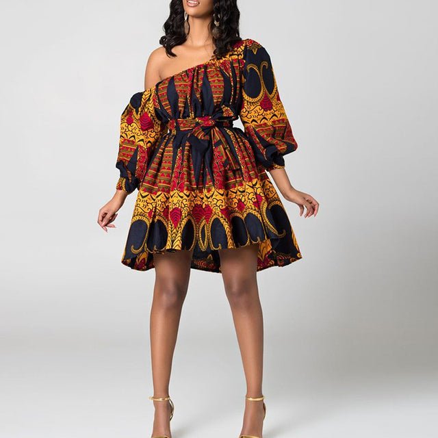 Stylish and Bold: African Shoulder Off Mini Dress with Dashiki Tribal Print - Perfect for Women's Fashion - Flexi Africa