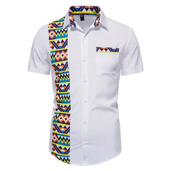 Summer Style: Men's White African Dashiki Print Shirt - Short Sleeve Casual Streetwear - Flexi Africa - www.flexiafrica.com