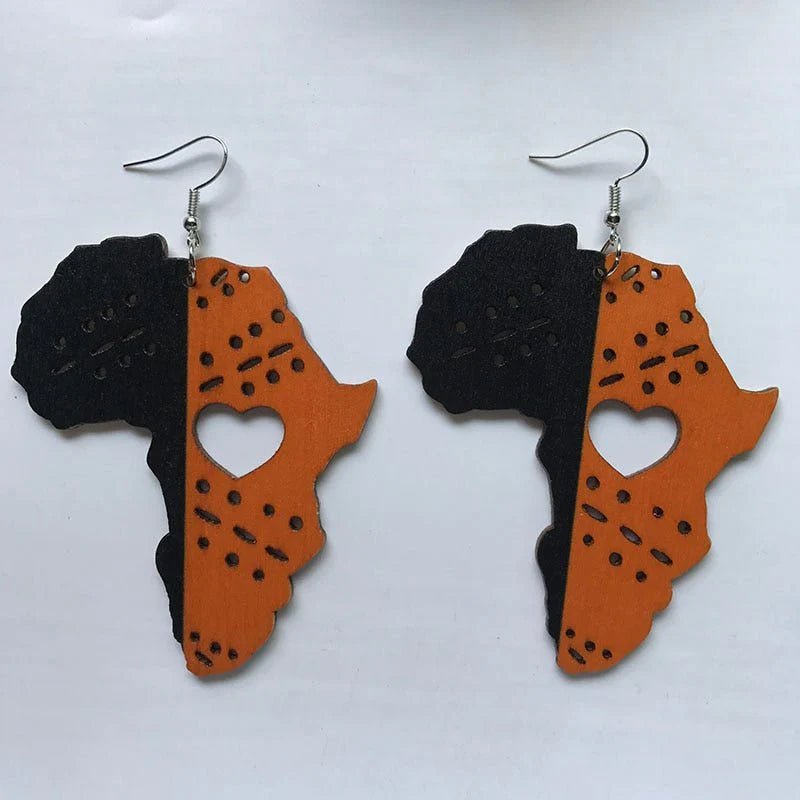 Vintage Heart Map Earrings - Handcrafted with Black Queen Wood - Free Delivery Worldwide only at Flexi Africa