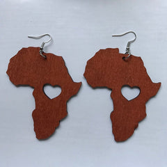 Vintage Heart Map Earrings - Handcrafted with Black Queen Wood - Free Delivery Worldwide only at Flexi Africa