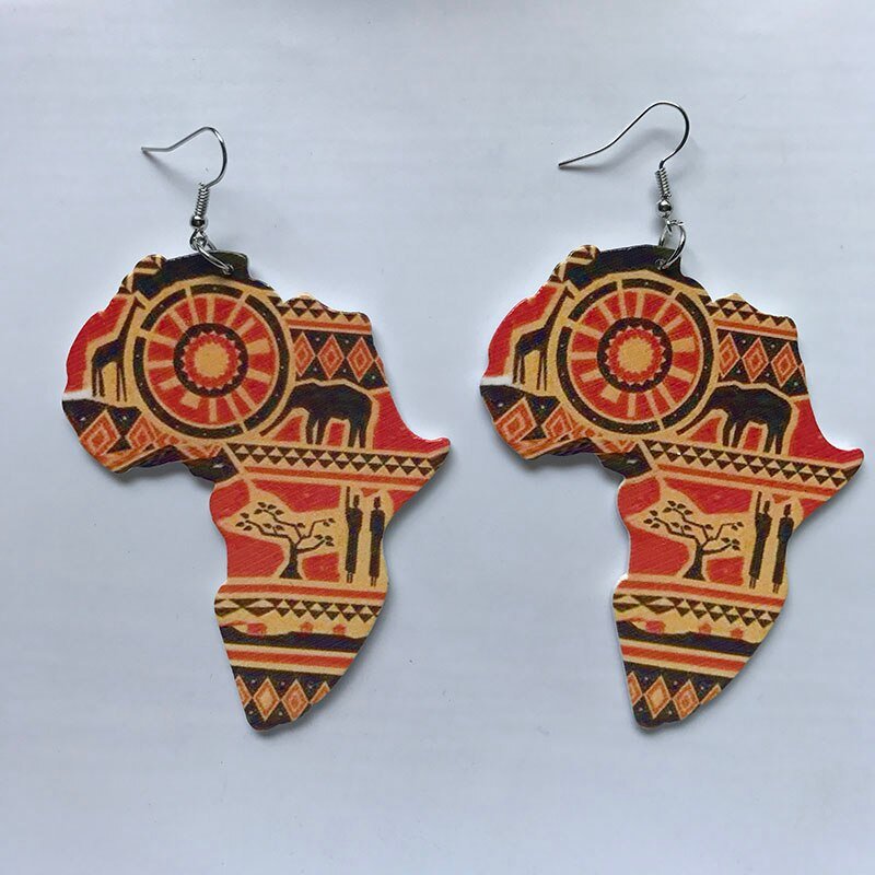 Vintage Heart Map Earrings - Handcrafted with Black Queen Wood - Free Delivery Worldwide only at Flexi Africa