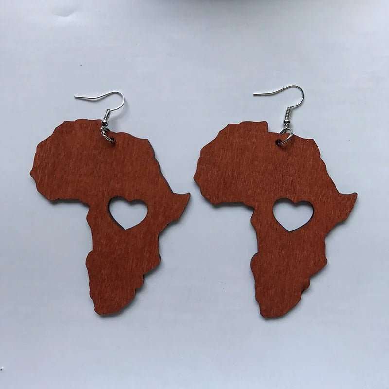 Vintage Heart Map Earrings - Handcrafted with Black Queen Wood - Free Delivery Worldwide only at Flexi Africa