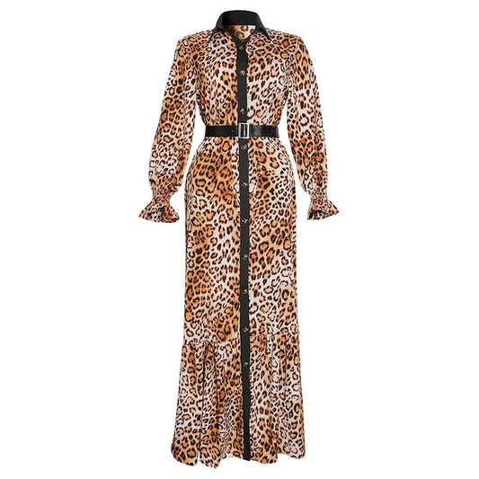 Wild Safari Chic: Plus Size African Print Leopard Maxi Dress with Fashion Abaya - Flexi Africa - www.flexiafrica.com