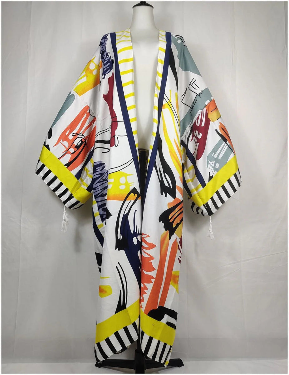 Women Casual Floral Dress Perfect for Beach Days African Swimwear in Vintage Front Kaftan Style - Free Delivery Worldwide