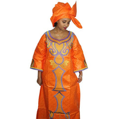 Women's African Fashion Set – Bazin Riche Embroidered Long Dress - Free Delivery Worldwide only at Flexi Africa