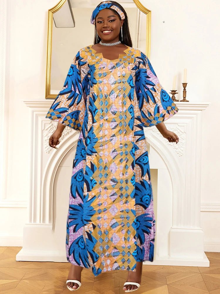 Women's Plus Size African Dashiki Wax Dress – Traditional Wedding & Evening Gown Outfit - Free Delivery Worldwide only at Flexi Africa