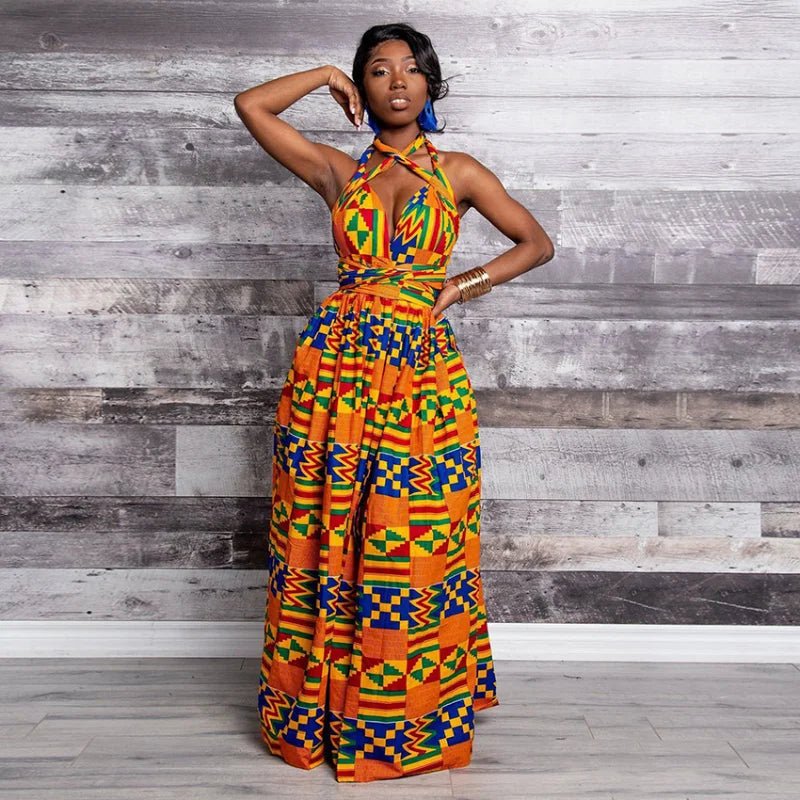 Women's Sexy Sleeveless Dress - Fashionable Backless National Print Party Dress - Flexi Africa - Free Delivery Worldwide only at www.flexiafrica.com