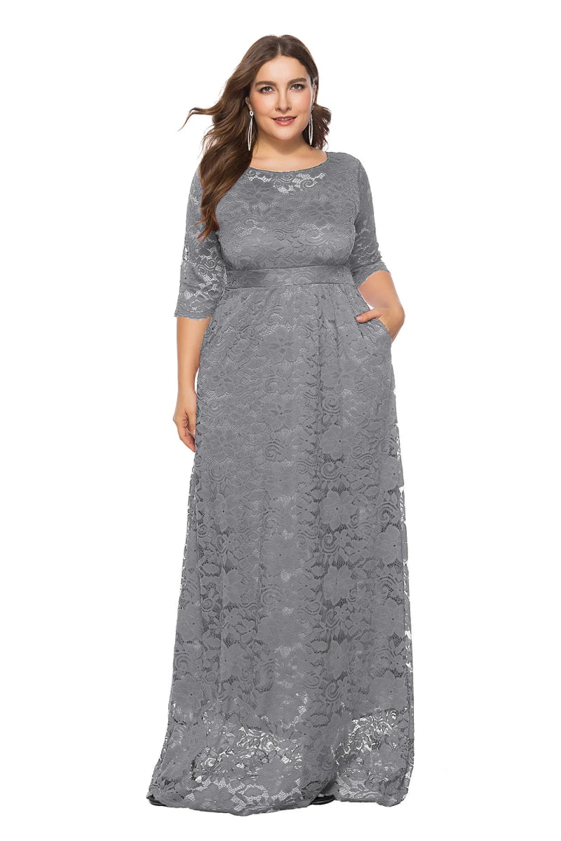 XL - 6XL Plus Size African Dresses for Women Elegant African O - neck Lace Wedding Party Evening Maxi Dress Dashiki Africa Clothing - Free Delivery Worldwide only at Flexi Africa