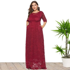 XL - 6XL Plus Size African Dresses for Women Elegant African O - neck Lace Wedding Party Evening Maxi Dress Dashiki Africa Clothing - Free Delivery Worldwide only at Flexi Africa
