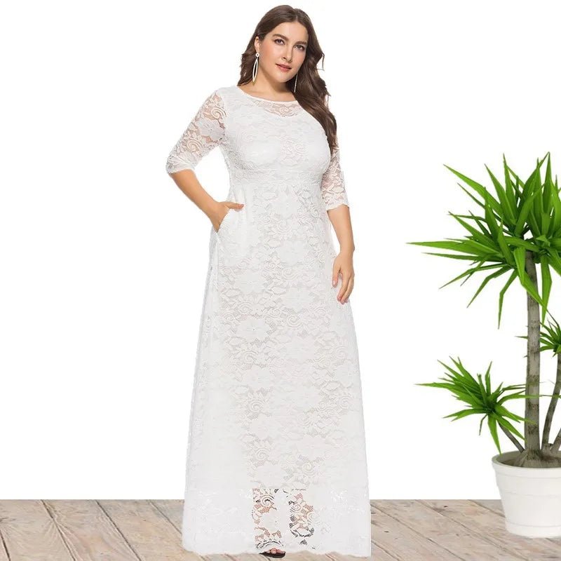 XL - 6XL Plus Size African Dresses for Women Elegant African O - neck Lace Wedding Party Evening Maxi Dress Dashiki Africa Clothing - Free Delivery Worldwide only at Flexi Africa